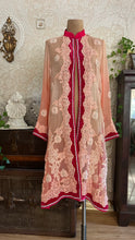 Load image into Gallery viewer, Homemade jeweled ombre pink silk chiffon and fuscia velvet robe