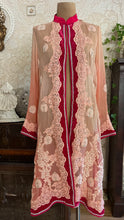 Load image into Gallery viewer, Homemade jeweled ombre pink silk chiffon and fuscia velvet robe