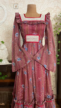 Load image into Gallery viewer, Lovely 1970’s Vintage Mauve and Blue Rose Print Angel Sleeve Dress