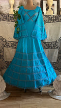 Load image into Gallery viewer, Beautiful 1970's vintage Bright Turquoise Blue Cotton and lace Mexican dress