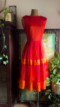 Load image into Gallery viewer, Reworked 1950’s Vintage Red Silk Chiffon and Orange Satin Dress
