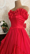 Load image into Gallery viewer, Heart Stopping 1980's vintage Red Swiss Dot Chiffon Gunne Sax gown