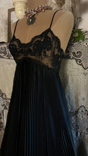 Load image into Gallery viewer, Exquisite 1970’s Vintage Designer Black Pleated Nightgown and Robe Peignoir Set by Lucie Ann