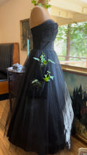 Load image into Gallery viewer, Perfect 1950’s Vintage Black Tulle Gown with Tiered Pockets