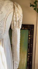 Load image into Gallery viewer, 1970’s Vintage White Natural Poplin and Lace Juliet Sleeve Gunne Sax Dress