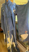Load image into Gallery viewer, Incredible Vintage 17 Hand Painted Cranes Silk Kimono Robe