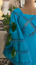 Load image into Gallery viewer, Beautiful 1970's vintage Bright Turquoise Blue Cotton and lace Mexican dress