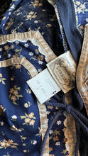 Load image into Gallery viewer, Amazing 1970’s Vintage Navy and Gold Calico Gunne Sax Peplum Sundress