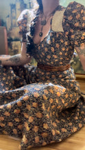 Load image into Gallery viewer, 1970’s Vintage Apricot Rose and Navy Seersucker Dress by Jody T