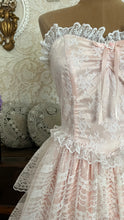 Load image into Gallery viewer, Fairytale 1980’s Vintage Pink Satin and White Lace Dream Dress with Armlets