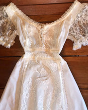 Load image into Gallery viewer, Sweet 1970's vintage white net lace and poplin maxi dress