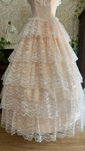 Load image into Gallery viewer, Perfect 1980’s Vintage Peachy Pink Satin and White Lace Dream Dress with Armlets