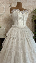Load image into Gallery viewer, Stunning 1980’s Vintage White Satin and Tiered Lace Dream Dress