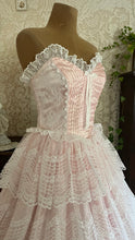 Load image into Gallery viewer, Beautiful 1980’s Vintage Pink Satin and Tiered White Lace Dream Dress