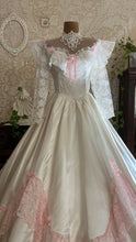 Load image into Gallery viewer, Incredible 1980’s Vintage White Satin and Pink Lace Dress