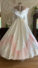 Load image into Gallery viewer, Incredible 1980’s Vintage White Satin and Pink Lace Dress