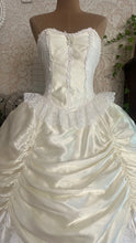 Load image into Gallery viewer, Perfect Cupcake 1970's Vintage Ivory Satin and White Lace Gown