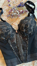 Load image into Gallery viewer, 1950’s Vintage Black Illusion Lace Longline Bra by Lilyette 36A