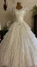 Load image into Gallery viewer, Stunning 1980’s Vintage White Satin and Tiered Lace Dream Dress