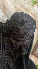 Load image into Gallery viewer, Stunning 1980’s Vintage Black Satin and Illusion Lace Zip up Bustier by Adonna 36C