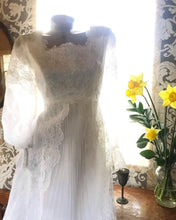 Load image into Gallery viewer, Beautiful 1970’s Vintage Lace and Pleated Chiffon Bridal Wedding Dress