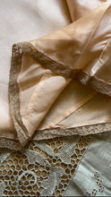 Load image into Gallery viewer, Lovely 1930’s vintage peachy pink satin and ecru lace slip