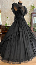 Load image into Gallery viewer, Showpiece Gothic 1980’s vintage Black Swiss Dot Chiffon Gunne Sax gown