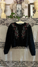 Load image into Gallery viewer, Darling Beaded Black Angora Rabbit Cardigan Sweater made in Hong Kong
