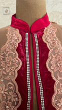 Load image into Gallery viewer, Homemade jeweled ombre pink silk chiffon and fuscia velvet robe