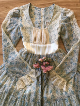 Load image into Gallery viewer, 1970’s Vintage Blue Rose Print Gunne Sax Dress
