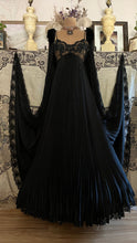 Load image into Gallery viewer, Exquisite 1970’s Vintage Designer Black Pleated Nightgown and Robe Peignoir Set by Lucie Ann