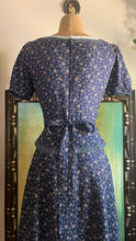 Load image into Gallery viewer, Restored 1970's vintage Navy Blue calico Gunne Sax midi peplum dress
