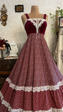 Load image into Gallery viewer, Perfect 1970’s Vintage Red Calico and velveteen Gunne Sax Maxi Sundress