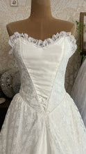 Load image into Gallery viewer, Stunning 1980’s Vintage White Satin and Tiered Lace Dream Dress
