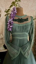 Load image into Gallery viewer, 1970’s vintage dyed moss sage green voile and lace maxi Gunne Sax dress