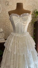 Load image into Gallery viewer, Perfect 1980’s Vintage White Satin and Tiered Lace Dream Dress