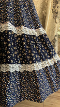 Load image into Gallery viewer, Incredible 1970’s Vintage Navy Blue Calico and velveteen Gunne Sax Maxi Sundress
