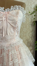 Load image into Gallery viewer, Fairytale 1980’s Vintage Pink Satin and White Lace Dream Dress with Armlets