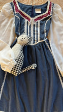 Load image into Gallery viewer, Childs 1970’s vintage Dusty Blue Polka Dot Calico Jeunnes Filles Gunne Sax dress