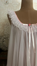 Load image into Gallery viewer, Absolutely Adorable 1970s Vintage Pink Chiffon & Lace Babydoll Chemise