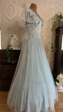 Load image into Gallery viewer, Stunning 1930’s Vintage Eggshell Blue Jacquard and Tulle Dress