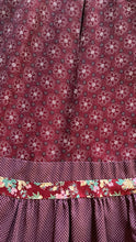 Load image into Gallery viewer, 1970's vintage Burgundy Velveteen and Calico Gunne Sax midi peplum dress