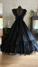 Load image into Gallery viewer, Showpiece Gothic 1980’s vintage Black Swiss Dot Chiffon Gunne Sax gown