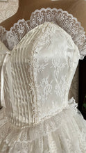 Load image into Gallery viewer, Stunning 1980’s Vintage White Satin and Tiered Lace Dream Dress