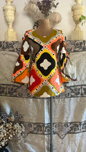Load image into Gallery viewer, Homemade 1960’s Vintage Psychedelic Geometric Print Bell Sleeve Extreme Mini Dress