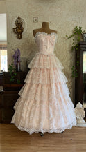 Load image into Gallery viewer, Fairytale 1980’s Vintage Pink Satin and White Lace Dream Dress with Armlets