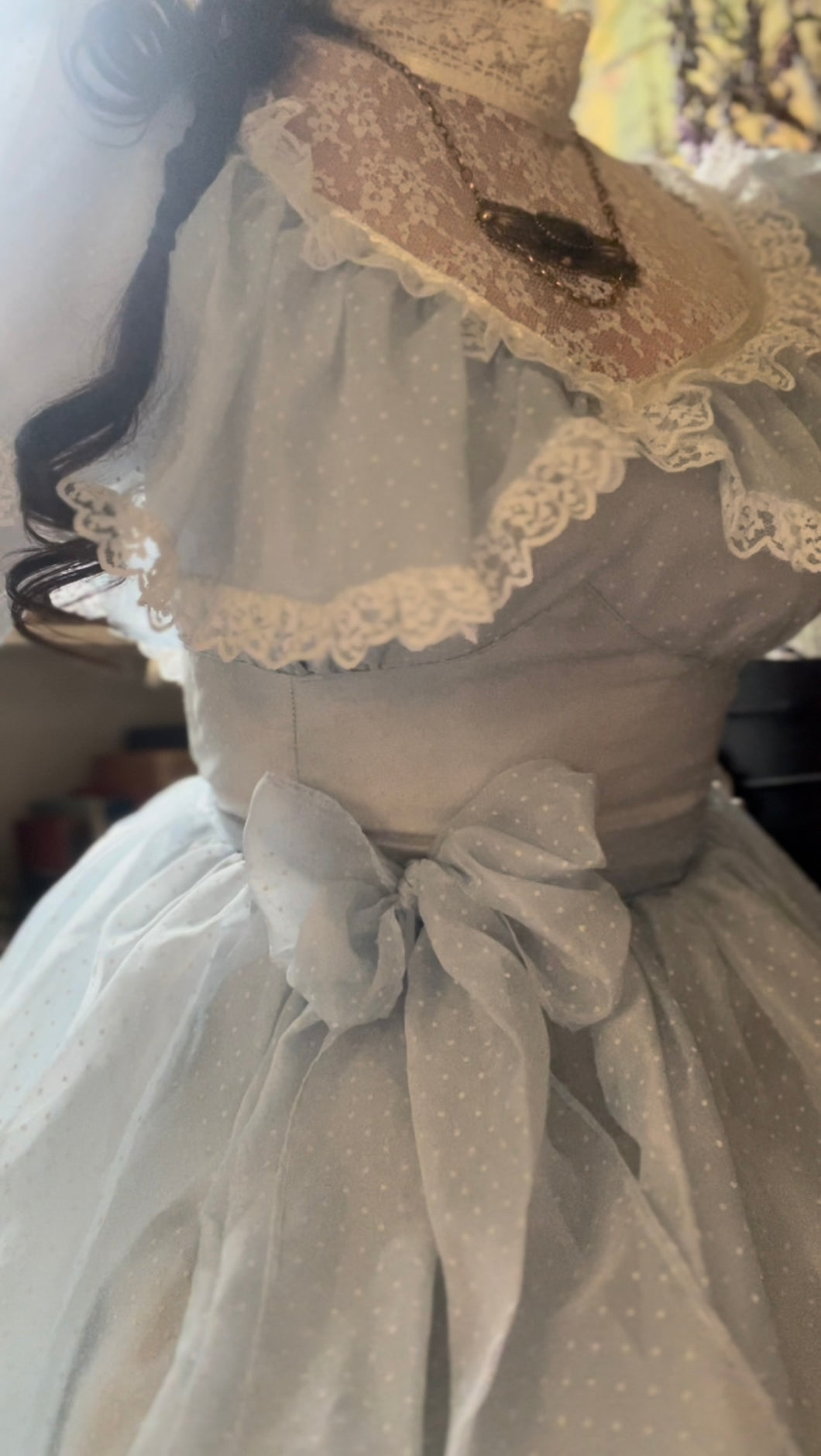 1980’s Vintage Powder Blue Swiss Dot Jessica McClintock Bridal Dress