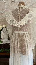Load image into Gallery viewer, Ethereal Homemade 1970’s Vintage Sheer Ivory Lace Gunne Dress