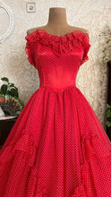 Load image into Gallery viewer, Heart Stopping 1980's vintage Red Swiss Dot Chiffon Gunne Sax gown