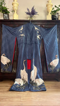 Load image into Gallery viewer, Incredible Vintage 17 Hand Painted Cranes Silk Kimono Robe
